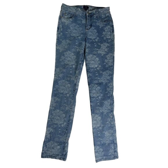 NYDJ Not Your Daughters Jeans Floral Damask‎ Light Wash Skinny Jeans Size 4 - Picture 1 of 9